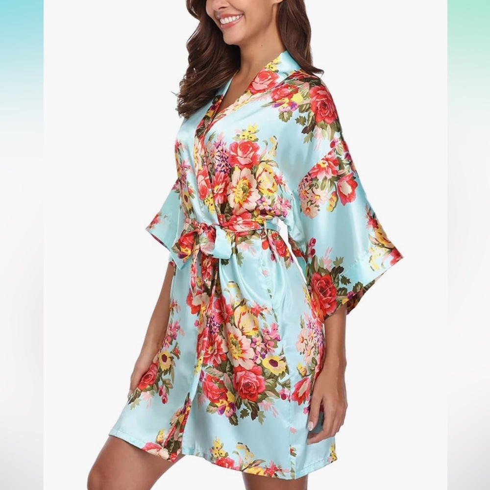 Floral Satin Kimono Robe